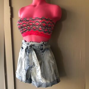 Express Shortie Super High Waist Light Blue Denim Jean Shorts 8